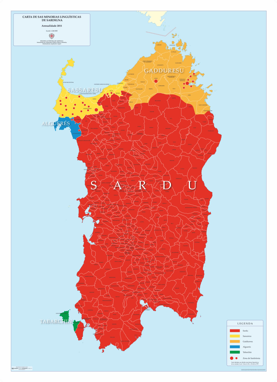 Mapa lingüístic de Sardenya, obra del govern sard