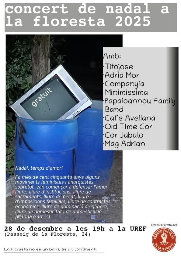 concert de nadal a la floresta 2025. 28 de desembre a les 19h a la UREF (Passeig de la Floresta, 24)