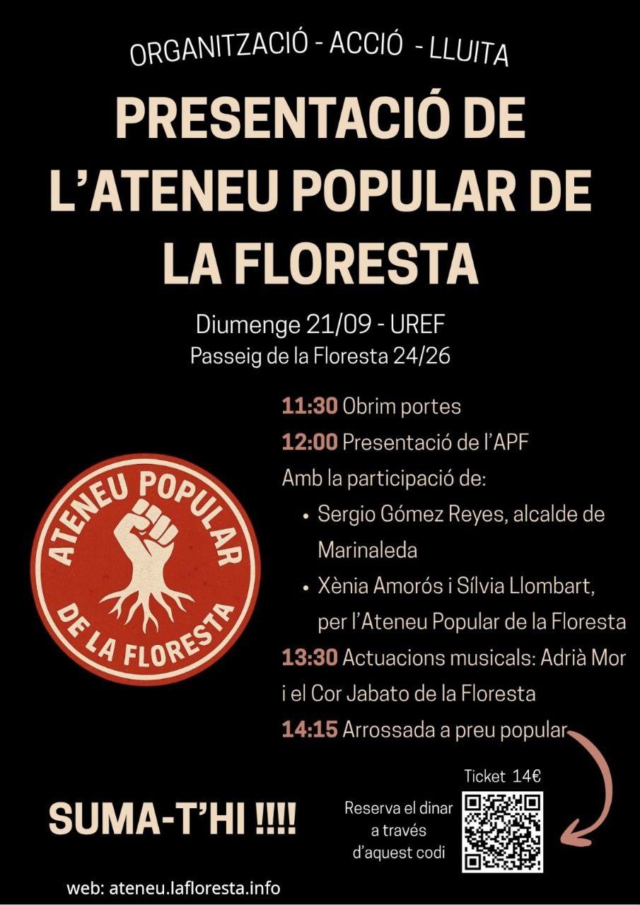 Programa de la presentació amb el logo de l'ateneu, un puny alçat que sorgeix d'unes arrels.